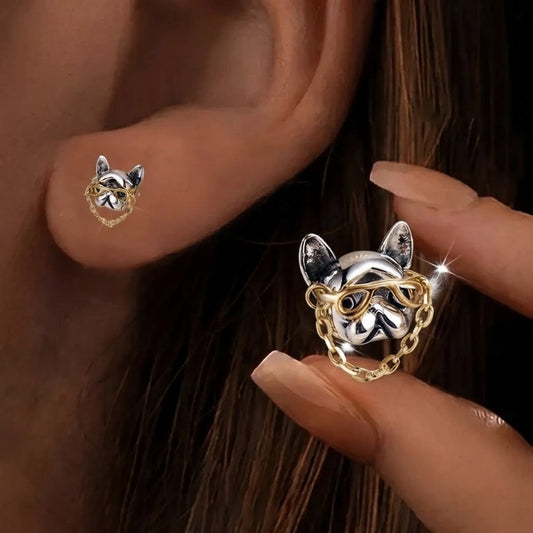 Bulldog Chain Stud Earrings