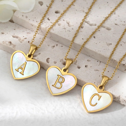 Shell Heart Initial Necklace