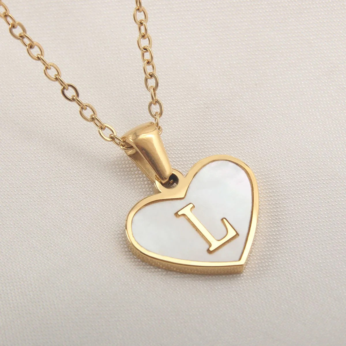 Shell Heart Initial Necklace