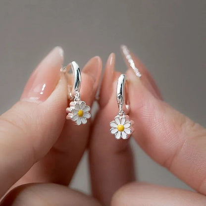 White Daisy Hoop Earrings