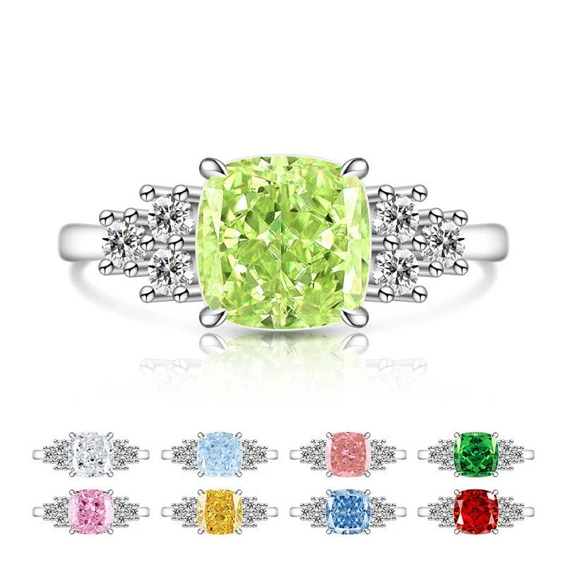 Green Cushion Zircon Statement Ring
