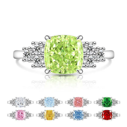 Green Cushion Zircon Statement Ring