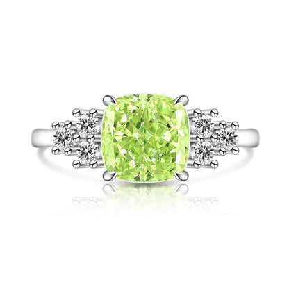 Green Cushion Zircon Statement Ring