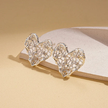 Zircon Heart Mesh Stud Earrings