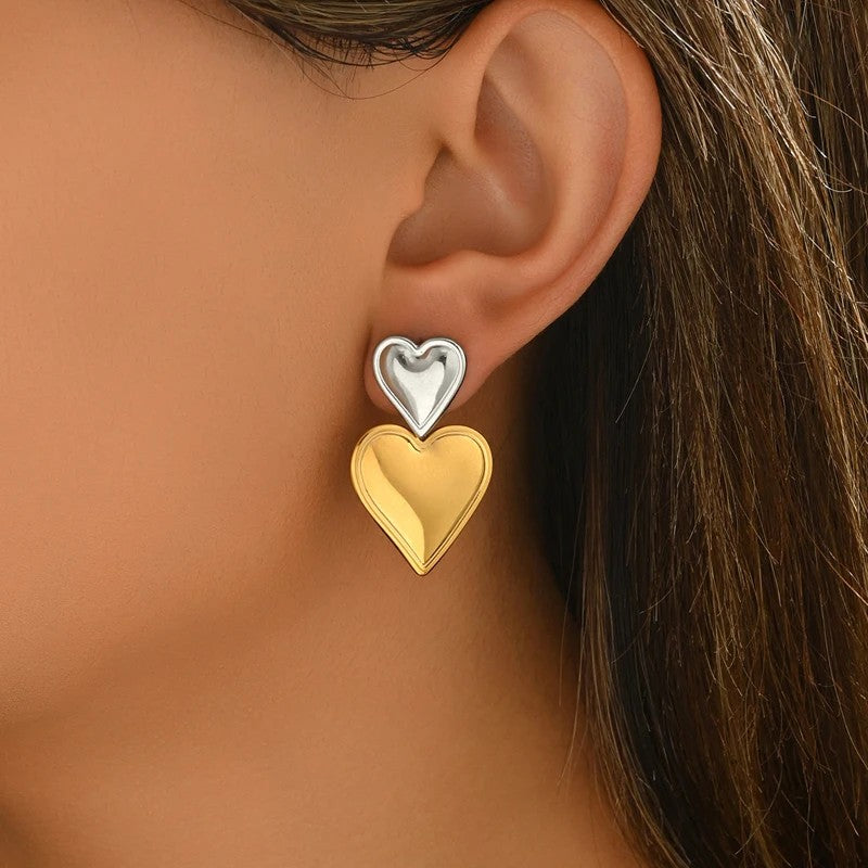 Two-Tone Heart Stud Earrings