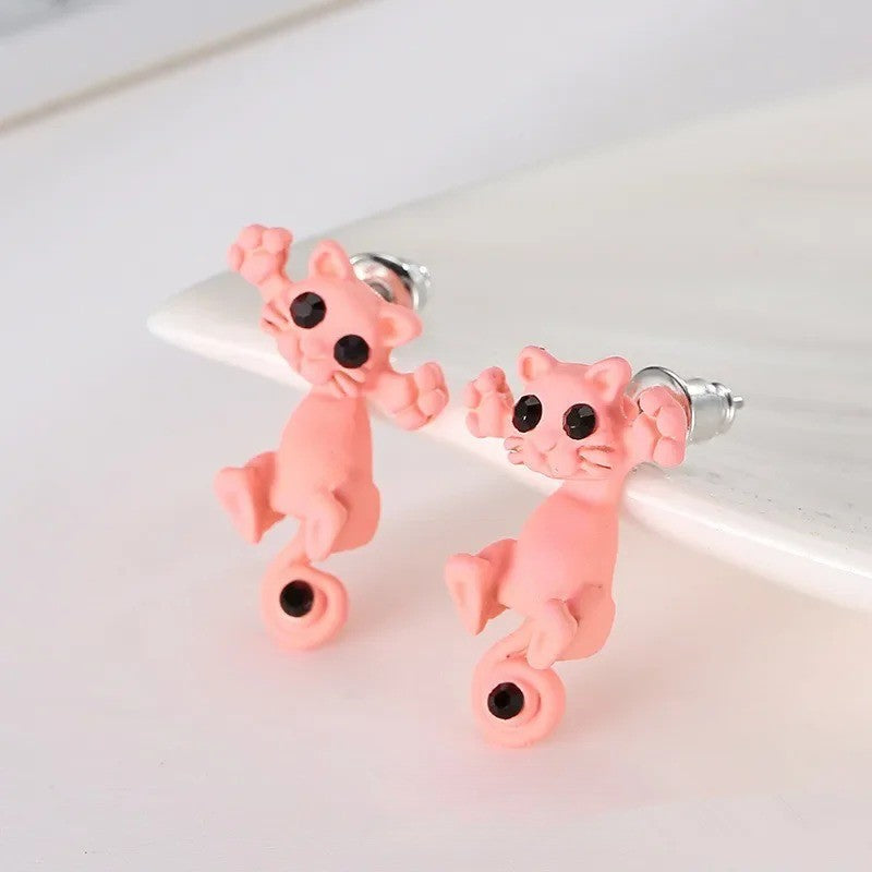 Climbing Blue Cat Stud Earrings