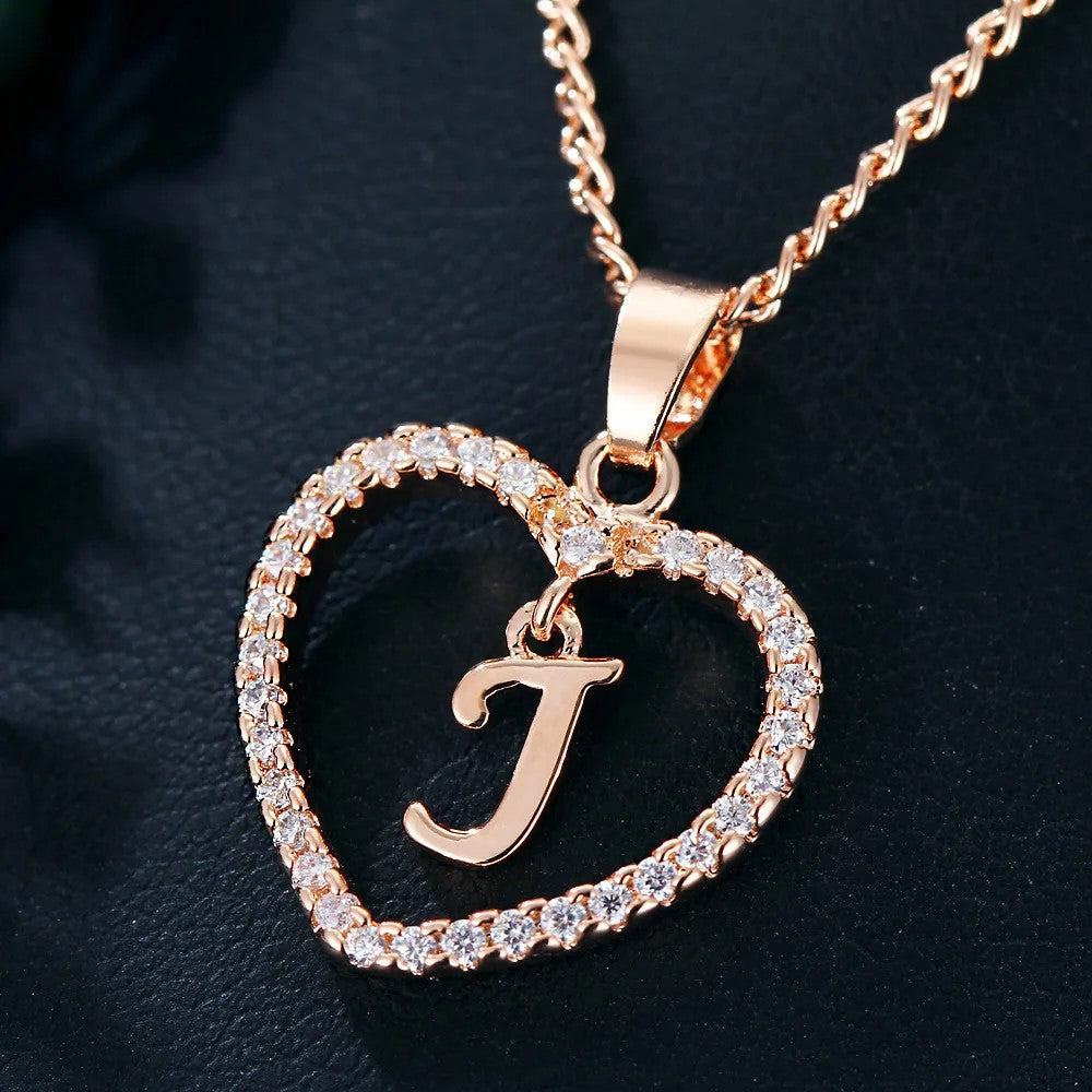 Crystal Initial Heart Necklace