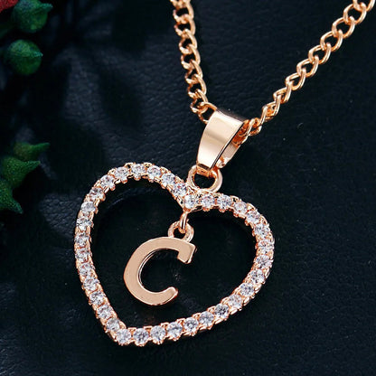 Crystal Initial Heart Necklace