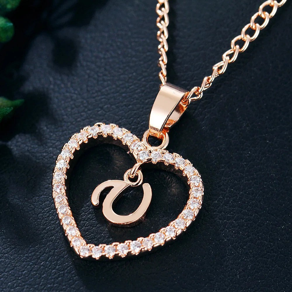 Crystal Initial Heart Necklace
