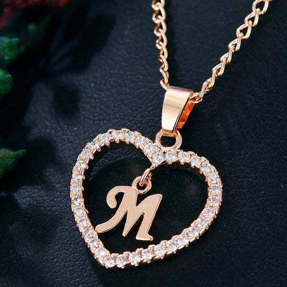 Crystal Initial Heart Necklace