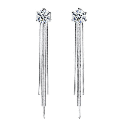 Crystal Tassel Clip Earrings