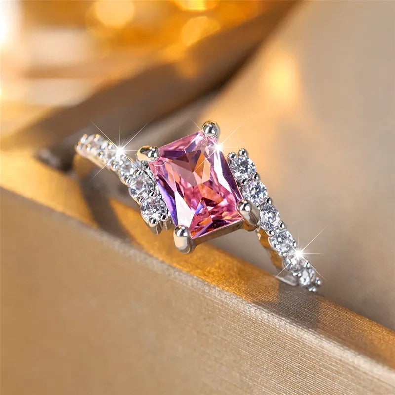 Pink Square Zircon Ring