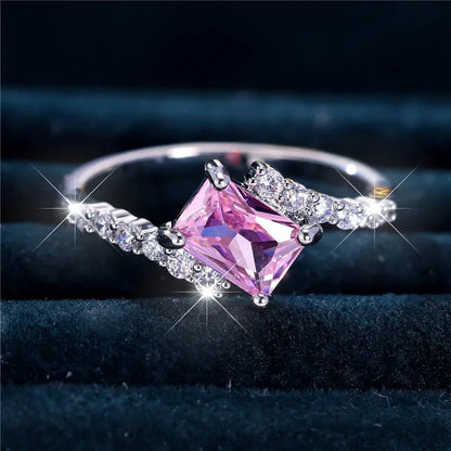 Pink Square Zircon Ring