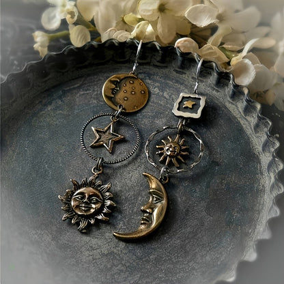 Celestial Sun Moon Dangle Earrings