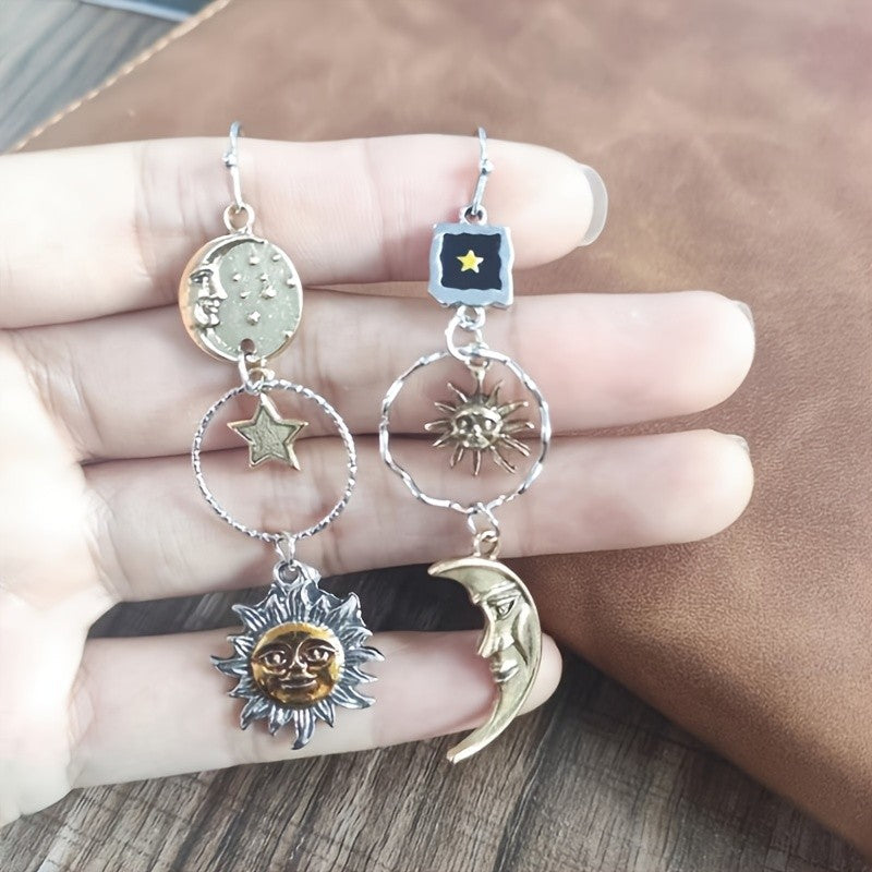 Celestial Sun Moon Dangle Earrings