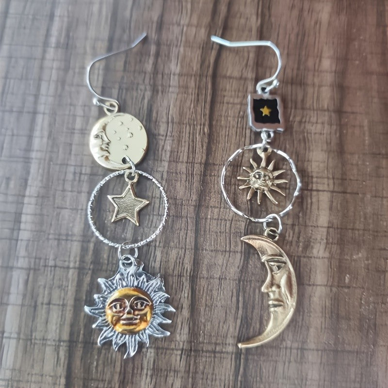 Celestial Sun Moon Dangle Earrings