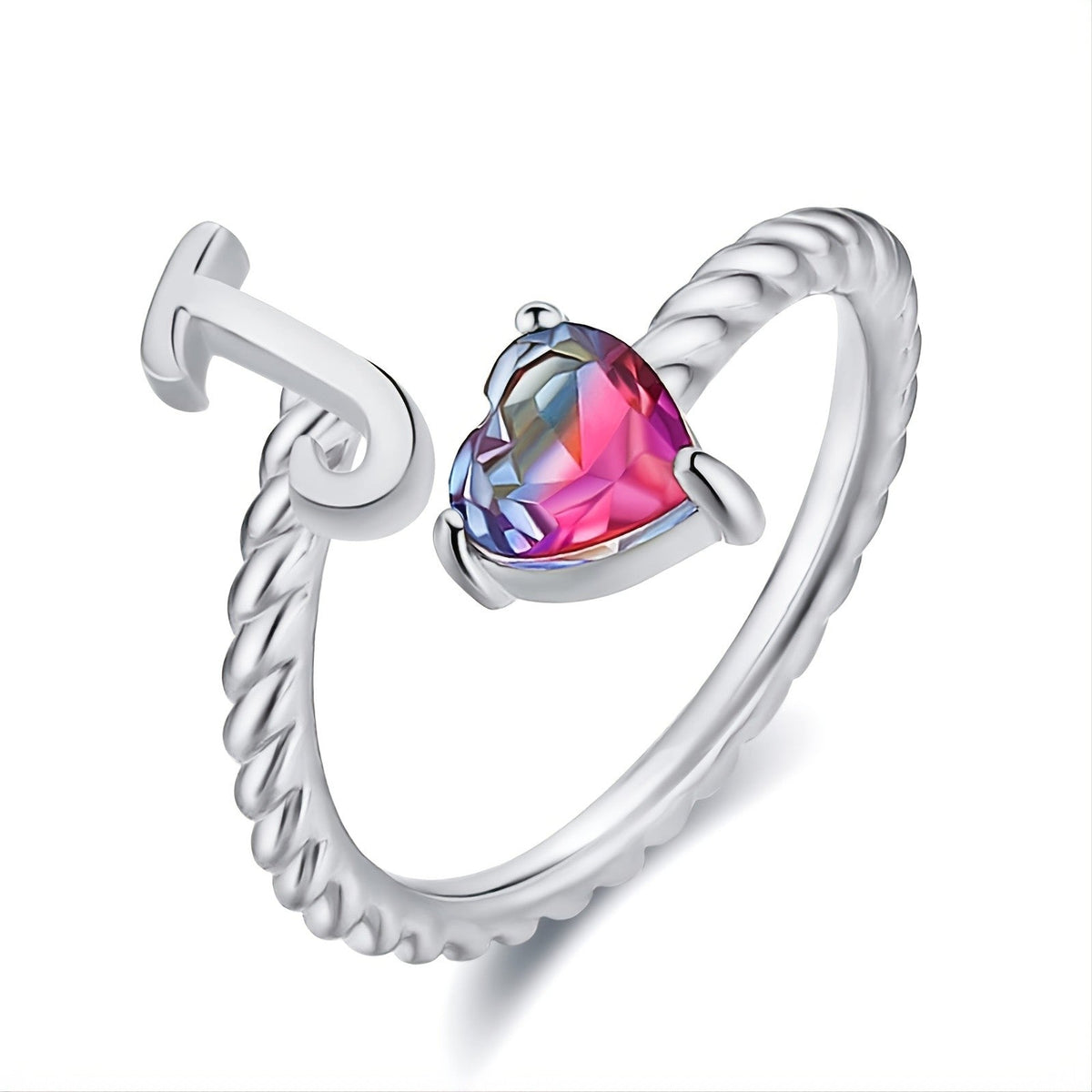 Iridescent Heart Initial Open Ring