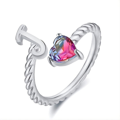 Iridescent Heart Initial Open Ring