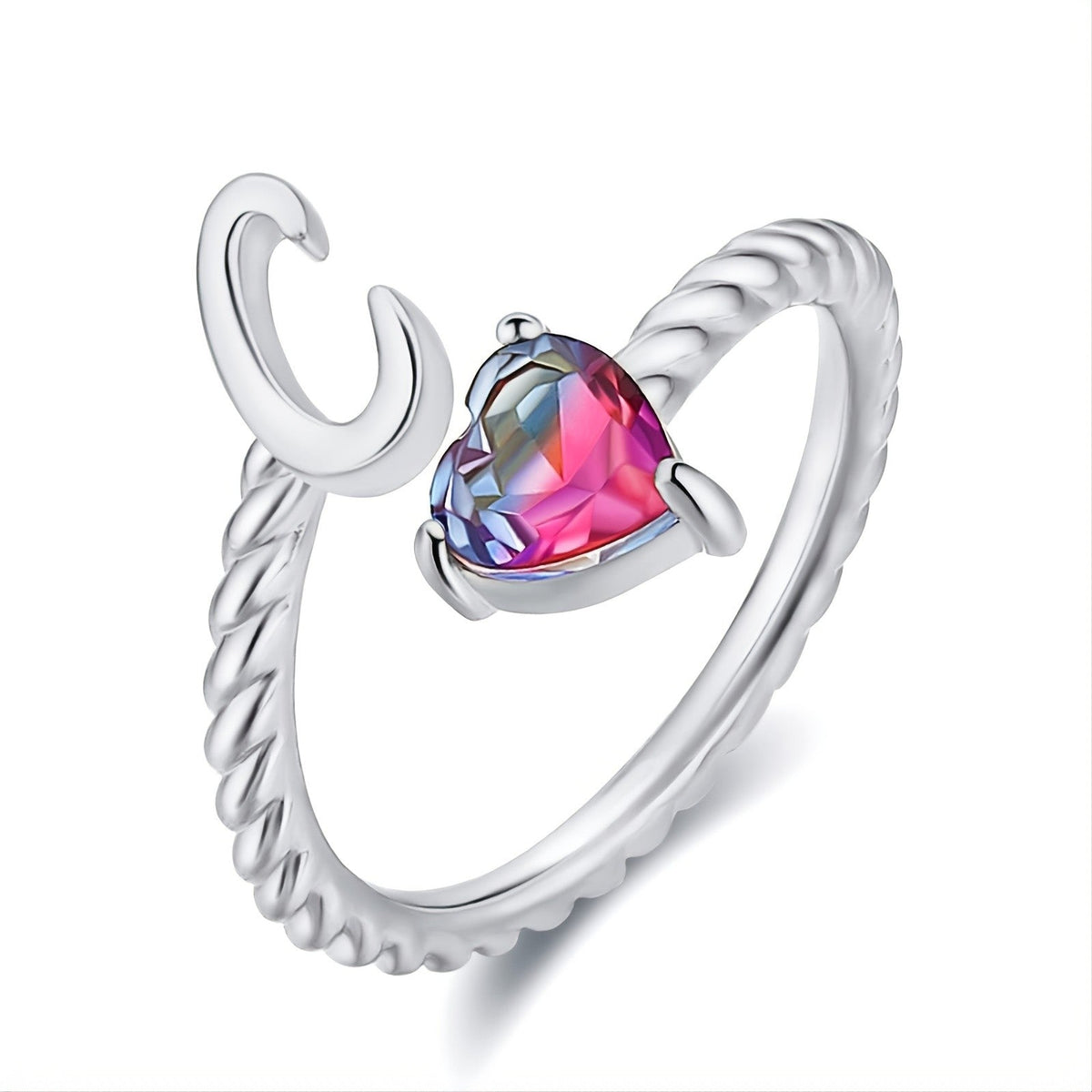 Iridescent Heart Initial Open Ring