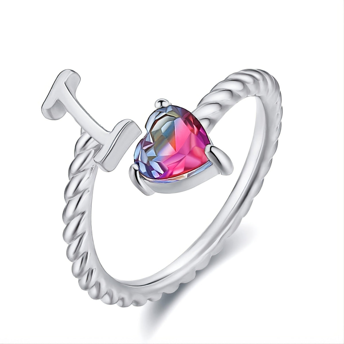 Iridescent Heart Initial Open Ring