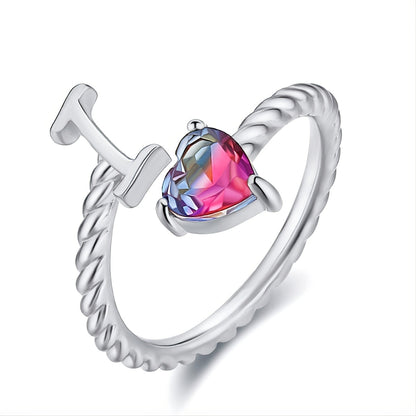 Iridescent Heart Initial Open Ring