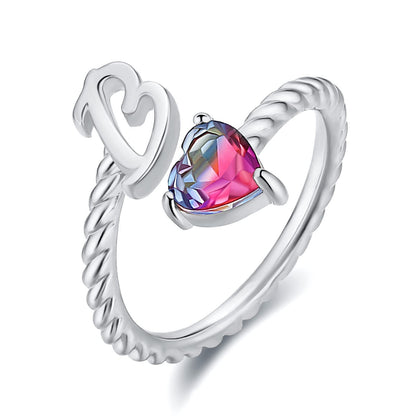 Iridescent Heart Initial Open Ring