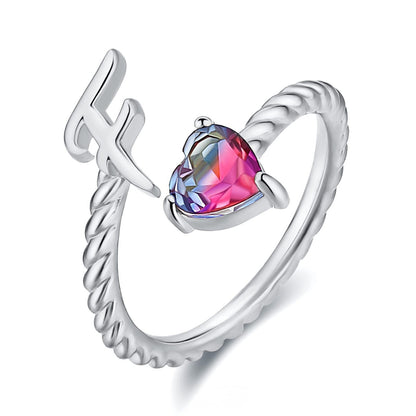 Iridescent Heart Initial Open Ring