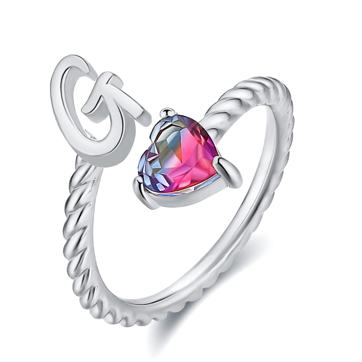 Iridescent Heart Initial Open Ring
