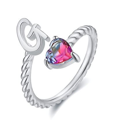Iridescent Heart Initial Open Ring