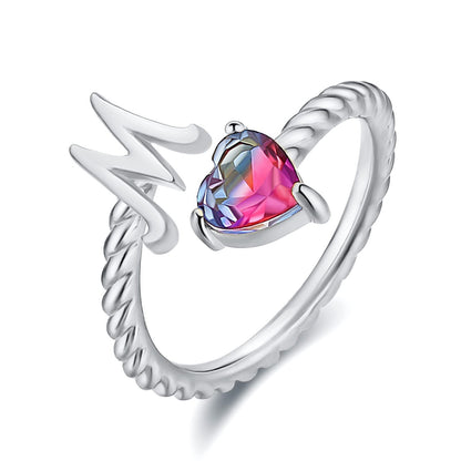 Iridescent Heart Initial Open Ring