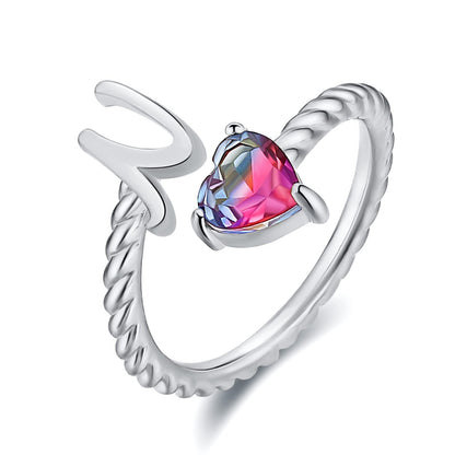 Iridescent Heart Initial Open Ring