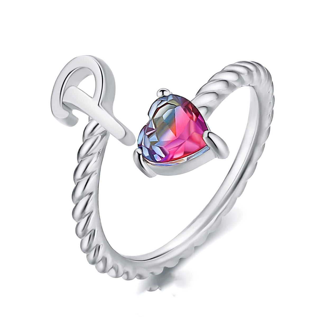 Iridescent Heart Initial Open Ring