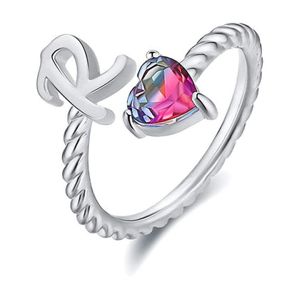 Iridescent Heart Initial Open Ring