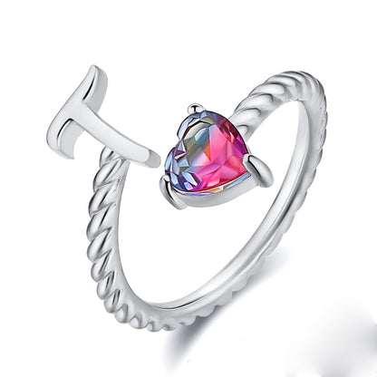 Iridescent Heart Initial Open Ring