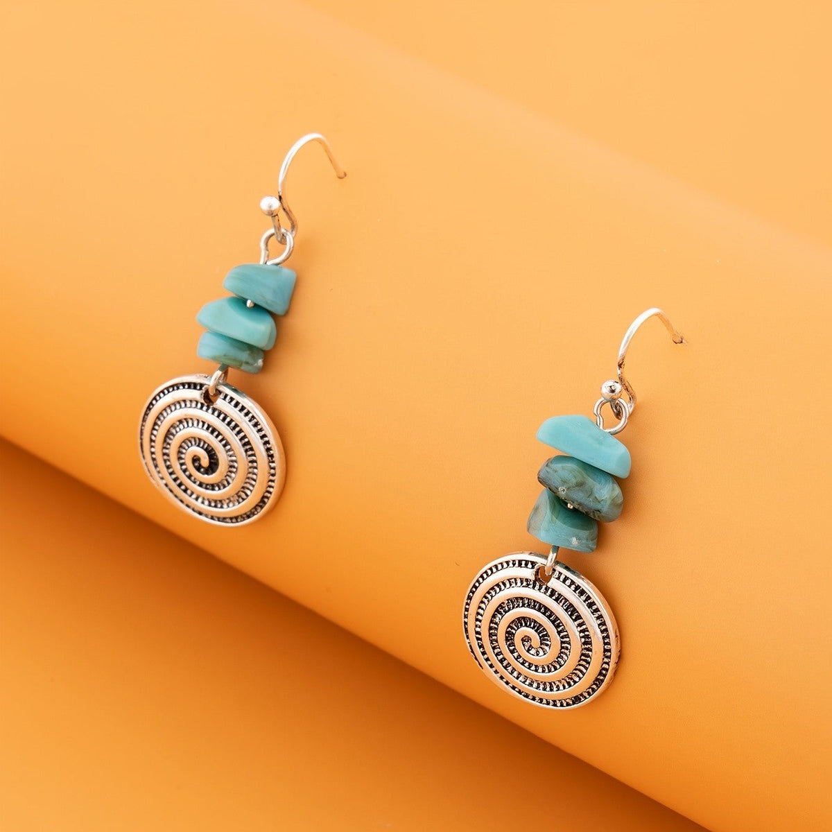 Turquoise Spiral Disc Earrings