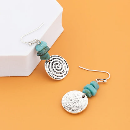 Turquoise Spiral Disc Earrings