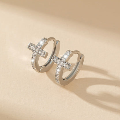 Crystal Cross Hoop Earrings
