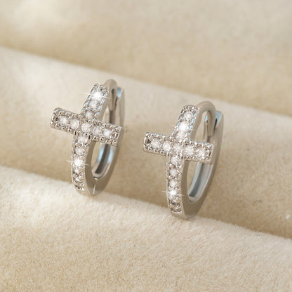 Crystal Cross Hoop Earrings