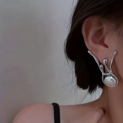 Abstract Branch Pearl Drop Earrings