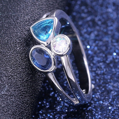 Blue & Teal Gemstone Cluster Ring