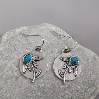 Blue Stone Floral Disc Earrings