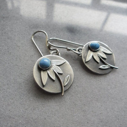 Blue Stone Floral Disc Earrings