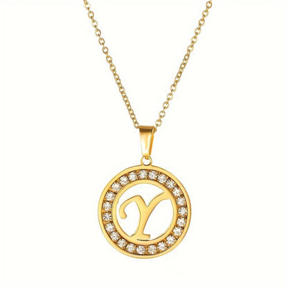 Crystal Initial Ring Necklace