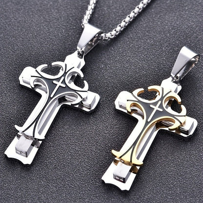 Black & Gold Filigree Cross Necklace