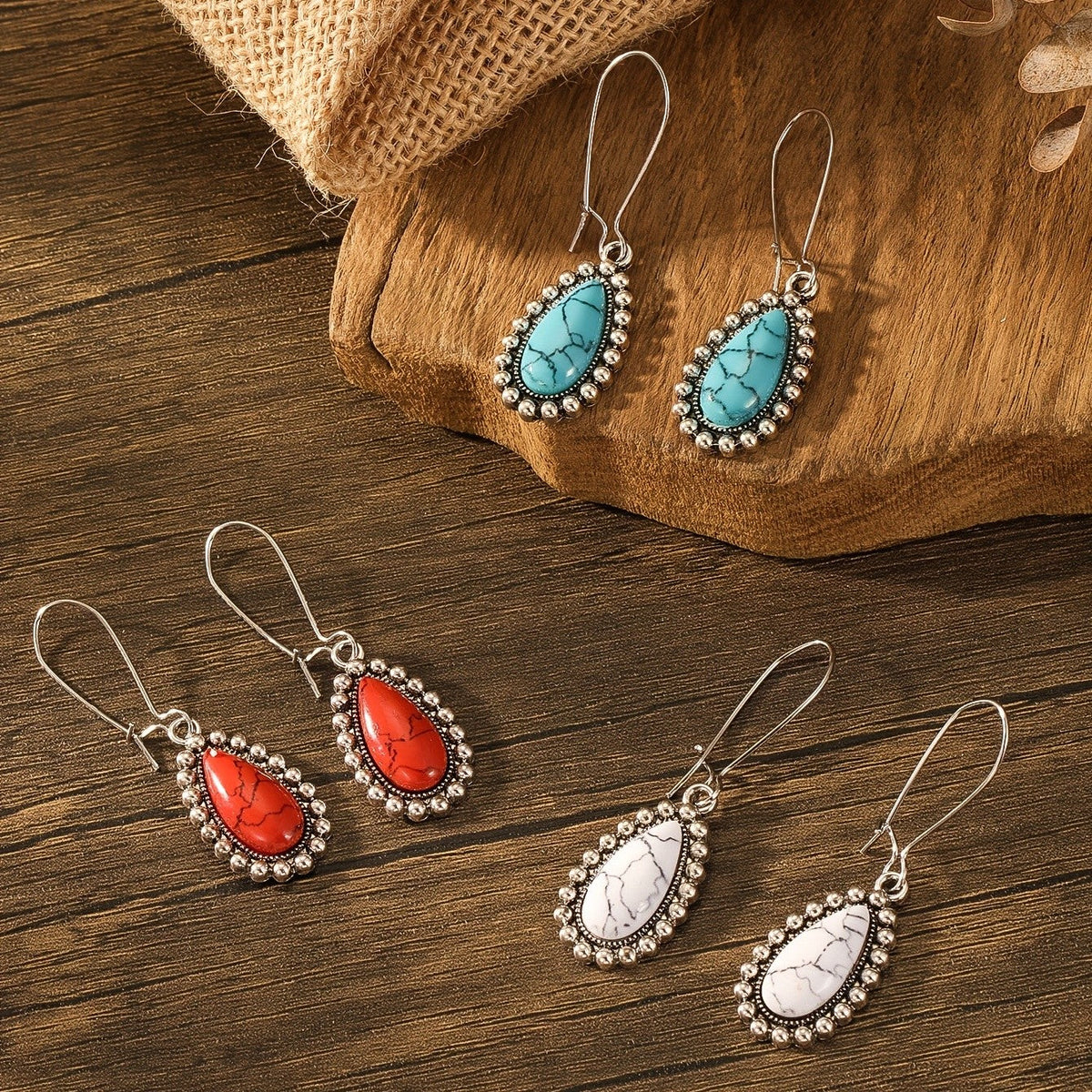 Marbled Stone Teardrop Earring Set