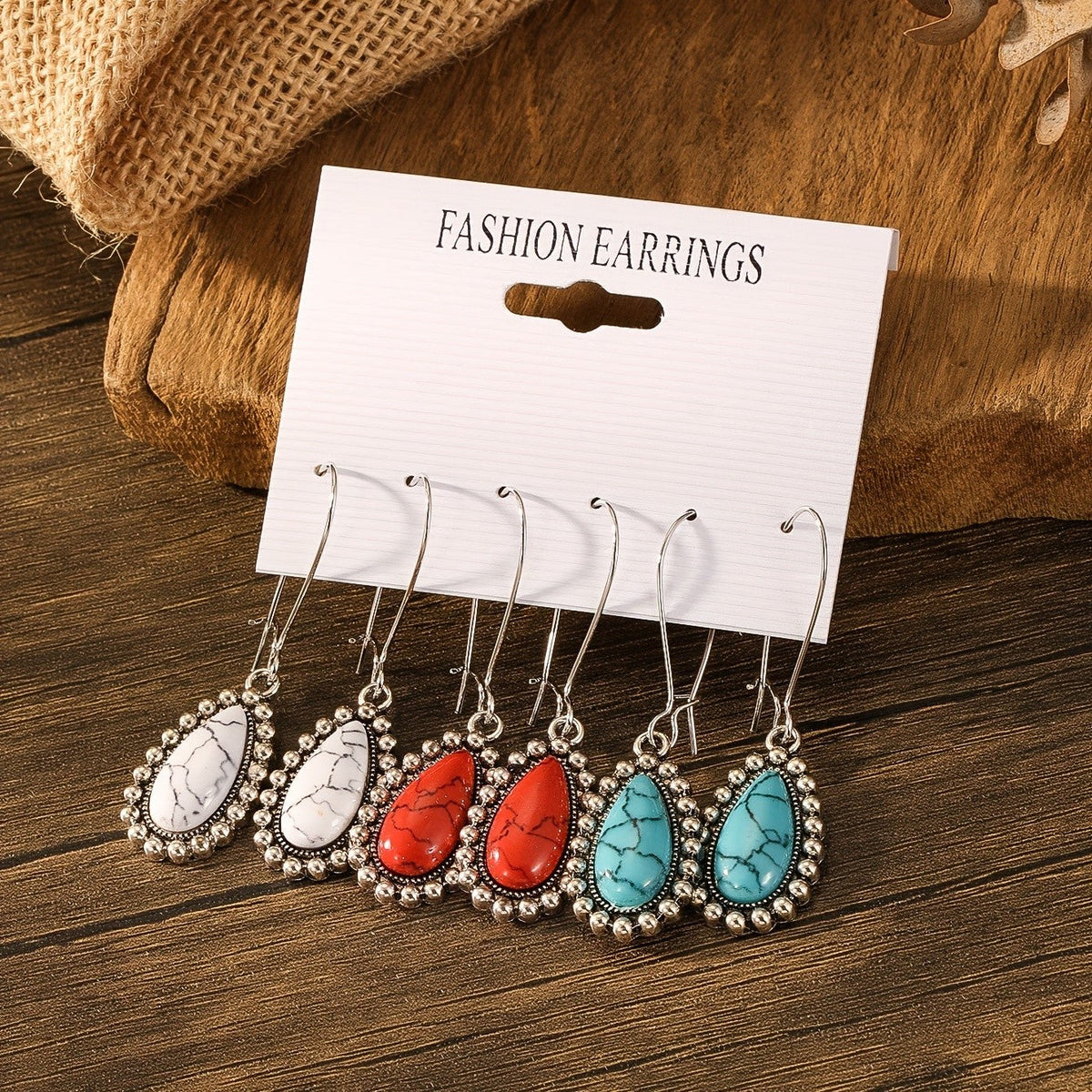 Marbled Stone Teardrop Earring Set