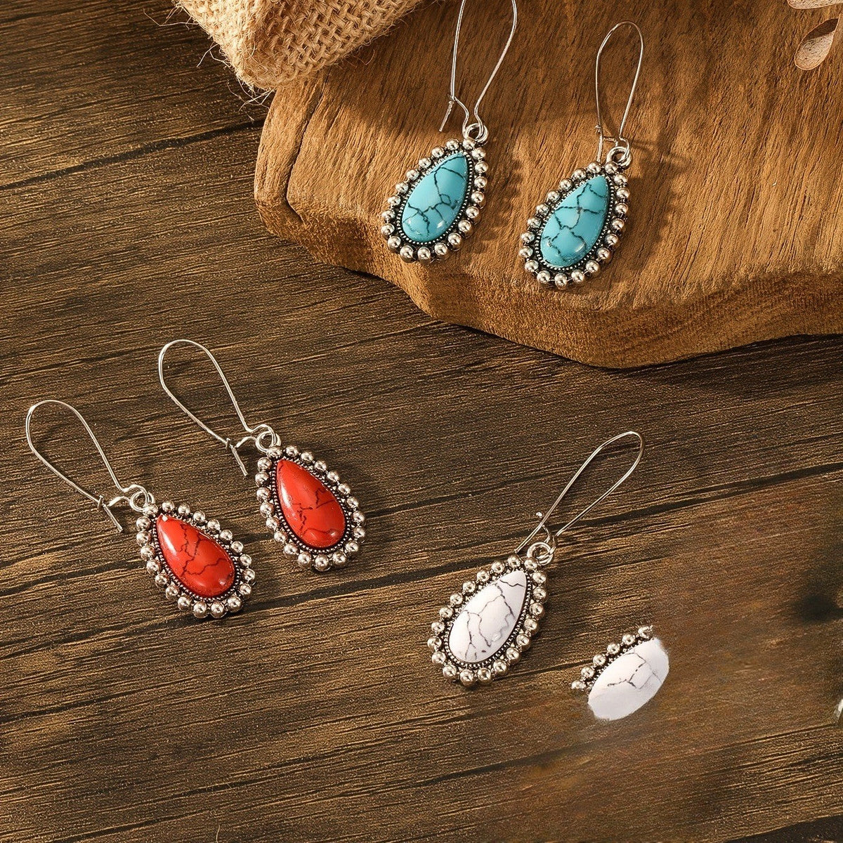 Marbled Stone Teardrop Earring Set