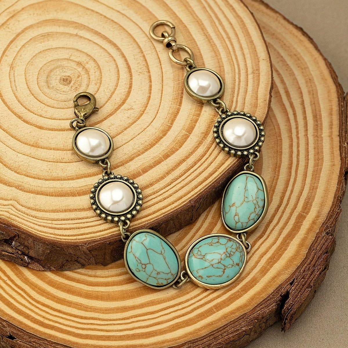 Turquoise & Pearl Oval Bracelet