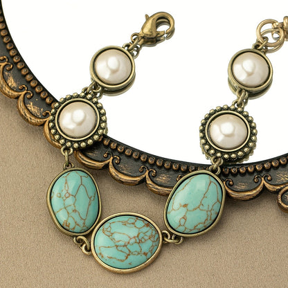 Turquoise & Pearl Oval Bracelet