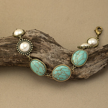 Turquoise & Pearl Oval Bracelet